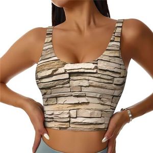 Rustieke Rotsen Baksteen Muur Print Comfortabele Vrouwen Sport Vest Yoga Workout Vest Voor Vrouwen Lichtgewicht Zomer, Zwart, S