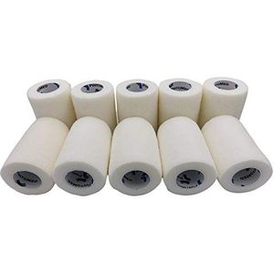 PintoMed Kohesive Bandage, 10 x wit, 10 rollen x 7,5 cm x 4,5 m, uitgerekt – elastisch en flexibel zelfklevend verband, vetwrap, crossfit-tape, auxyl-primer en letsel