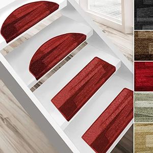 casa pura Trapmatten met penseelstreek, patroon, rood, kwaliteitsproduct uit Duitsland, keurmerk, combineerbaar met loper, 65 x 23,5 cm, rechthoekig, set van 15