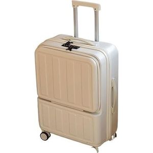 Leuke bagage Vrouwelijke kleine lichtgewicht multifunctionele koffers Reiswachtwoord Leren reistas op wielen (Color : Black, Size : 22"")