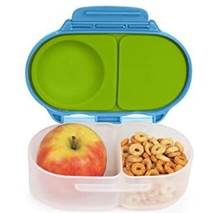 b.box Voedselcontainer met twee afsluitbare compartimenten, siliconen materiaal, herbruikbare snackbox voor kinderen, met clip voor openen en sluiten, kleur: blauw (Ocean Breeze)