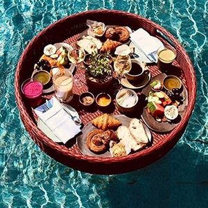 pallet， Ronde drijvende serveertafel en bar - Stijlvolle ontbijttafel op het water - Drijvende bar for bij het zwembad(Red,80X80X15CM)