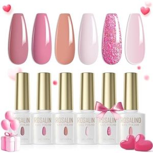 ROSALIND UV nagellak Pastel, 6 kleuren Licht Roze Khaki Bruin Havermout Glitter Roze Set Kleur voor Gel Nagels UV LED Nagellak Valentijnsdag Gel Nagelsalon Design