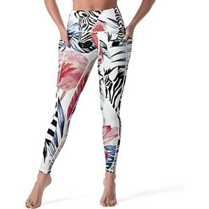 Roze Flamingo En Zebra Vrouwen Yoga Broek Met Zakken Hoge Taille Legging Panty Voor Workout Gym