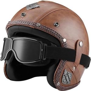 3/4 Half Helm Open Gezicht Motorfiets Half Helm Retro Motorhelm Jet Helm met Bril Retro Cruiser Chopper Scooter Open Gezicht Helm DOT/ECE Goedgekeurd L,S=55-56cm