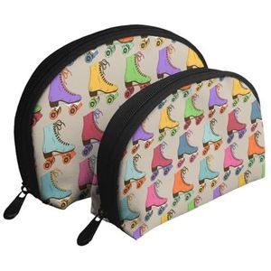Make-uptas, cosmetische reistas, 2 stuks, draagbare clutch pouch, organizer, kleurrijke rolschaatsen, zoals afgebeeld, Eén maat