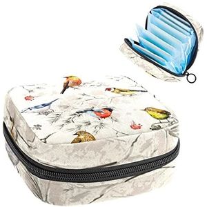 Periode Pouch Draagbare Tampon Opbergtas,Tampon Houder voor Portemonnee Vrouwelijke Product Organizer,Spring Bird Chinese Olieverfschilderij, Meerkleurig, 4.7x6.6x6.6 in/12x17x17 cm