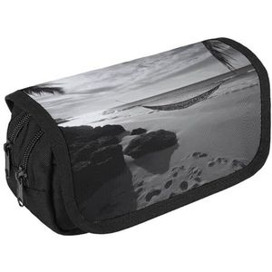 VFKLT Zwart en wit strand etui dubbellaags potlood etui grote capaciteit potlood tas dubbele rits draagbare pen etui make-up tas voor mannen vrouwen reizen zakelijk kantoor, Wit, Eén maat, Potlood Tas