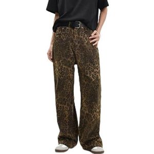 Sawmew Jeans met luipaardprint Jeans met luipaardprint Baggy Jeans Grunge-broeken Streetwear-broeken met rechte pijpen, unisex (Color : Leopard print, Size : S)