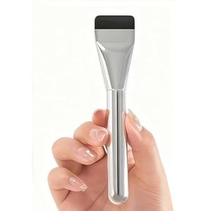 Wangzhuang Professionele platte foundationborstel, zilveren make-upspatel, premium gezichtsborstel voor vloeibare foundation en crème