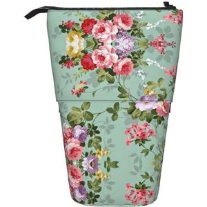 Nbtghga Bloem (2) Print Potlood Telescopische Klassieke Kunsten Stand Up Etui Organizer Potlood Houder Make-up Tas Gift, Zwart, Eén maat