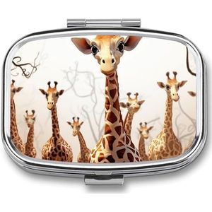 Vierkante pillendoos draagbare houder organisator pillendoosje mini metalen medicijndoos schattige cartoon grappige giraffen bedrukte medicijnpillendispenser dubbel compartiment voor zak of