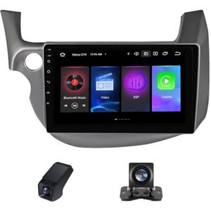 Carplay autoradio 2Din geldt voor Honda Jazz 2 GG 2008-2014 Fit 2 GE 2007-2014 met Android Auto Bluetooth 10inch touchscreen autoradio met GPS stuurwielbediening + achteruitrijcamera(B,C10)