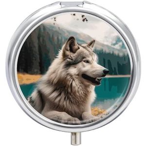 Fun Animal Wolf Kleine Pillendoos 3 Roosters Reizen Pillendoosje Draagbare Dagelijkse Pil Organizer met Anti-Mengen Ontwerp Gemakkelijk op te halen Medicijnen voor Medicatie, Vitamine, Supplementen
