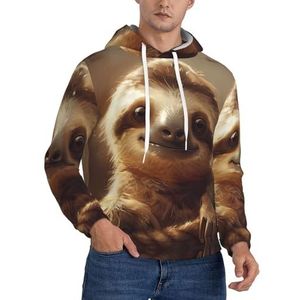 Jkkghll Schattige Luiaard Print Mannen Hooded Warme Lichtgewicht Trui Voor Winter Herfst En Lente Casual Wear, Zwart, XS