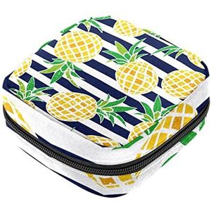 Maandverband Opbergtas, Vrouwelijke Product Pouches Draagbare Periode Kit Tas voor Meisjes Vrouwen Dames Streep Vruchten Ananas, Meerkleurig, 4.7x6.6x6.6 in/12x17x17 cm