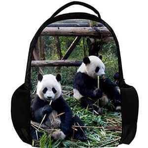 Leuke Panda's Eten Bamboe Gepersonaliseerde Rugzak voor vrouwen en man School reizen werk Rugzak, Meerkleurig, 27.5x13x40cm, Rugzak Rugzakken