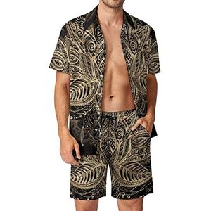 Sier Lotus-tatoeage voor heren, 2 stuks, Hawaiiaanse sets, losse pasvorm, shirts en shorts met korte mouwen, strandoutfits, XS