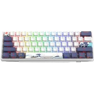 QPSJXN Mechanisch toetsenbord hot-swappable kabel RGB toetsenbord blauw thema met PBT-toetsenbordcaps compatibel met Windows-pc-spelers (WK61 White Wave)