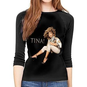 maichengxuan Tina Turner T-shirt dames slank 3/4 mouw T-shirt grafische top, stijlvolle eenvoudige ronde hals halve mouw - - L