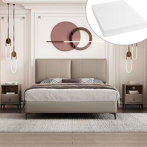 Moimhear Bedset, tweepersoonsbed, nachtkastje met een lade, complete slaapkamer, PU, lichtgrijs (140 x 200 cm) (gevoerd bed + 2 nachtkastjes + matras)