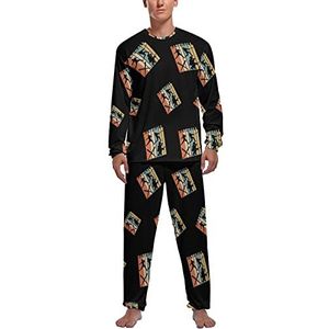 Retro jaren 70 honkbal zachte heren pyjama set comfortabele lange mouwen loungewear top en broek geschenken XL