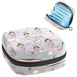 Leuke Fairytale Princess Eenhoorn,Periode Pouch Draagbaar,Tampon Opbergtas,Tampon Houder voor Portemonnee Vrouwelijke Product Organizer, Meerkleurig, 4.7x6.6x6.6 in/12x17x17 cm