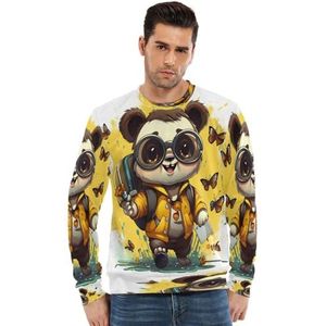 KAAVIYO Crayon Art Bruin Panda Trui Lange Mouw Ronde Hals Sweatshirt T Shirt Tops Crewneck Truien voor Tiener Mannen, Patroon, S