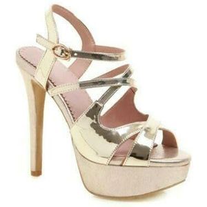 BKYWJTR6 Dames zomer sexy slingbacks stilettos sandalen enkelriem plateau hoge hakken schoenen, goud, 39 EU