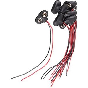 Tik op de batterijklemmen snap-aansluitgesp met kunstleren behuizing, 15 cm, 9 V, 10 stuks