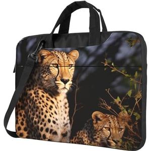Wild Animal Leopard Print Laptop Schoudertas Met Schouderriem Aktetas Slanke Computer Tas Voor Vrouwen Mannen, Zwart, 13 inch