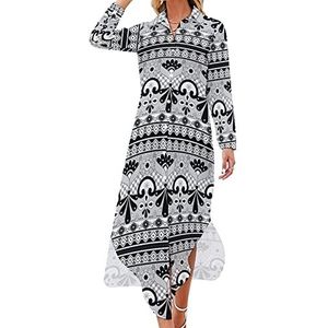 Mexico Talavera patroon dames maxi-jurk lange mouwen knopen overhemd jurk casual feest lange jurken L
