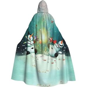 Womens Mens volledige lengte carnaval cape met capuchon cosplay kostuums mantel, 190 cm grappige sneeuwpop
