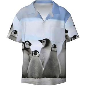 EdWal Jonge pinguïns met sneeuwprint heren korte mouw button down shirts casual losse pasvorm zomer strand shirts heren jurk shirts, Zwart, 4XL