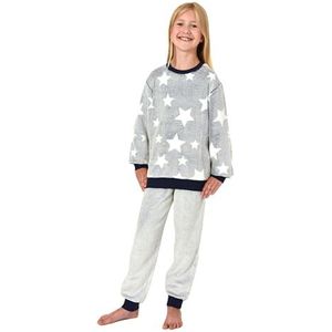 Normann Behaaglijk warme meisjespyjama van coral fleece in stippenlook, blauw, 176