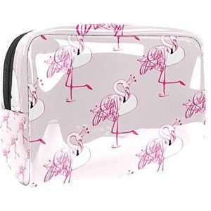 Make-uptas PVC toilettas met ritssluiting waterdichte cosmetische tas met roze schets Flamingo prinses kroon voor vrouwen en meisjes