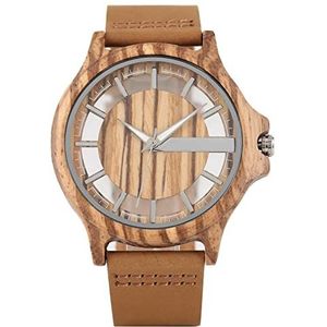 Handgemaakt Ebony Wood Watch Heren Transparante Hollow Dial Houten Horloges Analoge Timepiece Vintage Quartz Polshorloge Klok Huwelijksgeschenken (Color : Brown)