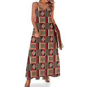 African Kente Tribal Print dames zomer maxi-jurk V-hals mouwloze spaghettibandjes lange jurk