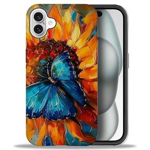 ChaiRy Hoes voor iPhone 16, dun, krasbestendig, rondom bescherming, case, telefoonhoes, beschermhoes, zonnebloem, vlinderpatroon