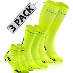 sesto senso 3 paar MIX sportsokken, sneakersokken, kuitlengte en compressiekousen, loopsokken, 3 stuks - geel, 47/50 EU
