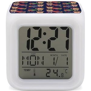Kerst Patroon Corgis Digitale Wekker voor Slaapkamer Datum Kalender Temperatuur 7 Kleuren LED Display
