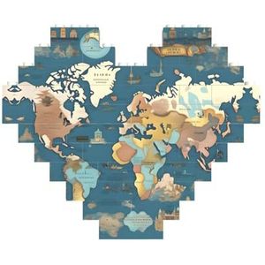 Wereldkaart Patroon Jigsaw Puzzle–Hartvormige Bouwstenen Puzzel-Leuk En Stressverlichtend Puzzel Spel