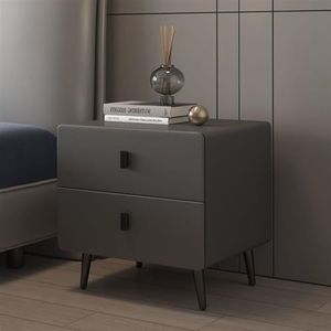 Bedside Tables Duur lederen nachtkastje met twee laden, eenvoudige moderne slaapkamer, licht, luxe nachtkastje for slaapkamer, woonkamer opbergkast (Color : Deep Sky Gray)