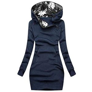 Vrouwen Plus Size Hooded Jas Mid-Lange Vest Jas Herfst/Winter Casual Rits Truien Bloemen Gedrukt Hoodies met Zakken KaloryWee, G-donkerblauw, XL