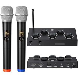 Draadloos microfoonsysteem, UHF karaoke-microfoon, draadloze microfoon voor karaoke, bruiloft, roadshow, conferentie, party, complete karaoke-set met draadloze microfoon