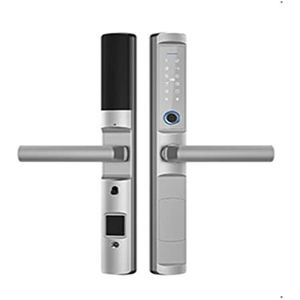 Slim slot Waterdichte Tuya Vingerafdruk Sloten Ronde Handvat Elektronische Smart Sliding IC Card Code Lock for Aluminium Glas Push Pull Deur(Silver 2885,Long Handle)