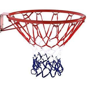 HOMCOM basketbalring met net, basketbalnet, stalen buis + nylon, rood + blauw + wit, ø46 cm