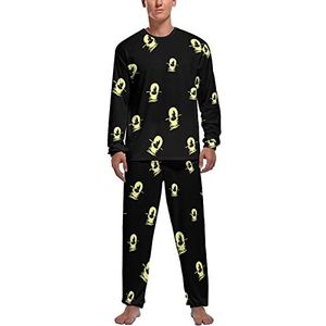 Zeemeermin met Volle Maan Mannen Pyjama Sets Nachtkleding Lange Mouw Top En Broek Tweedelige Loungewear