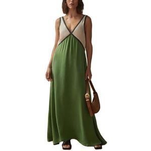 Dames mouwloze diepe v-hals losse effen lange maxi-casual jurk(Color:Green,Size:X-Large)