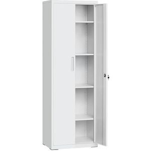 SONGMICS Archiefkast Multifunctionele stalen opbergkast 5-laags dubbel deurslot Gereedschapskast Verstelbare planken Garage Kantoor Woonkamer Grijs OMC014G01